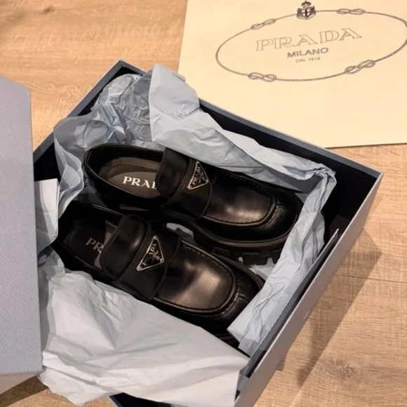 Prada Women's Black Leather Combat Boots - Picture 3 of 8